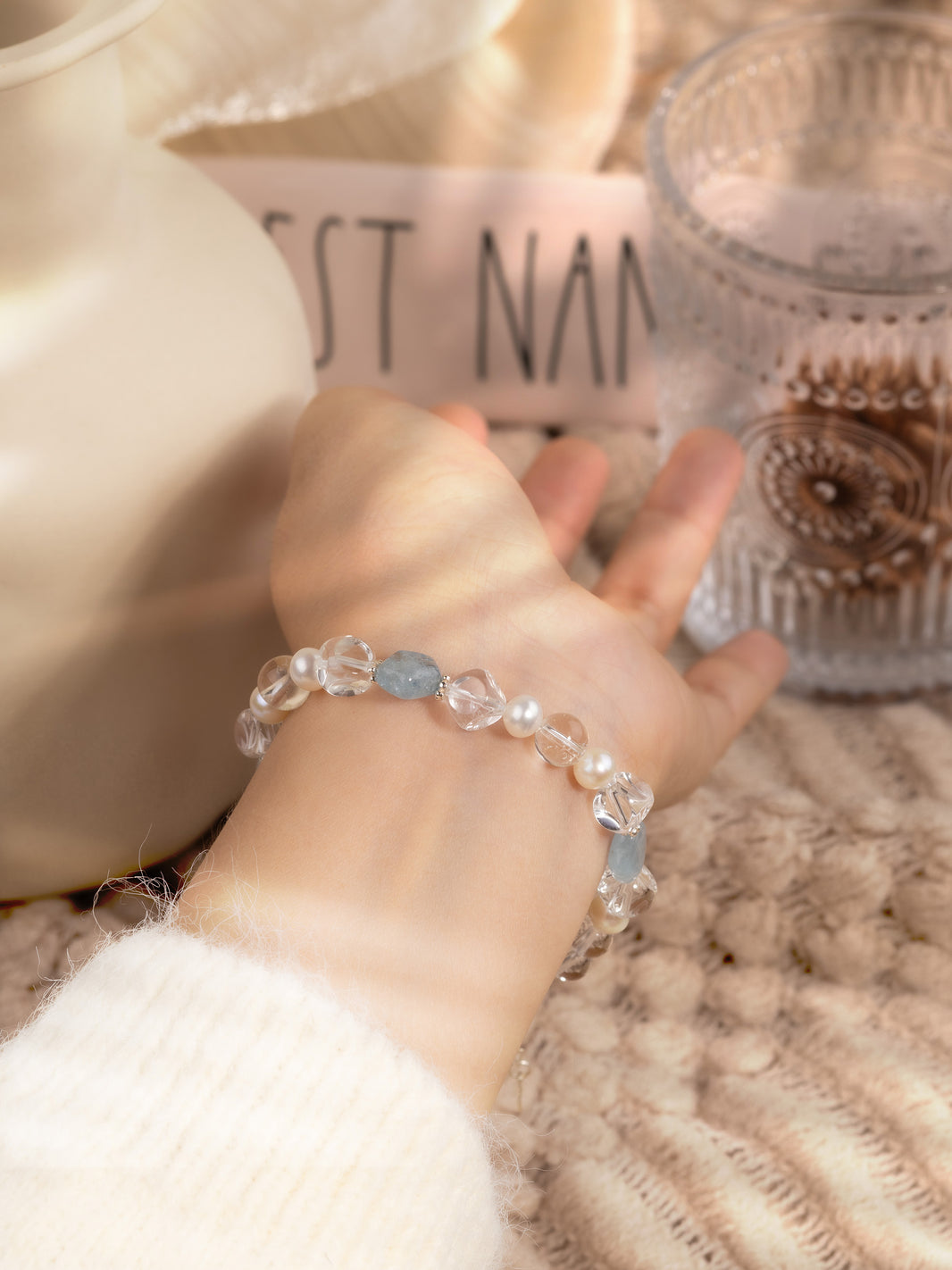 Star Light Aquamarine Crystal Pearl Bracelet