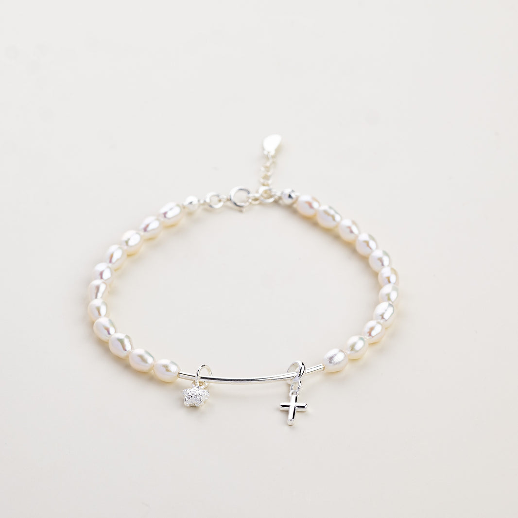 Star of Love Pearl Silver Tube Bracelet