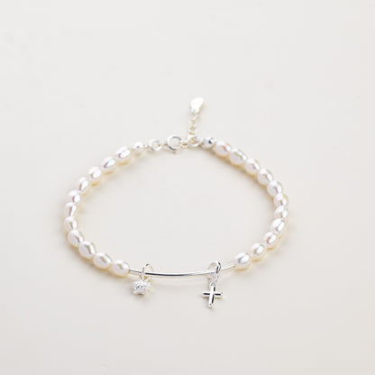 Star of Love Pearl Silver Tube Bracelet