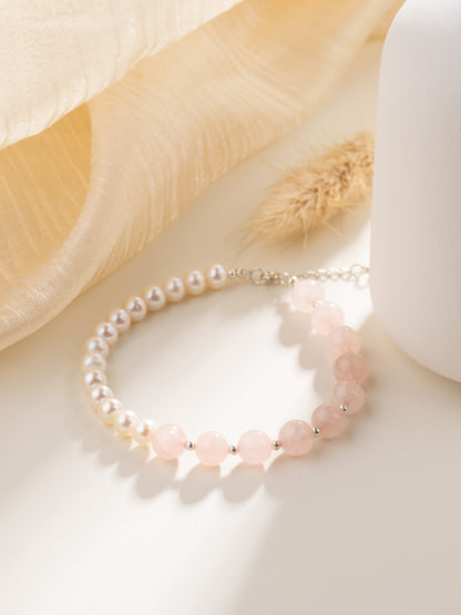 Loved Half Pearl Rose Quartz Bracelet