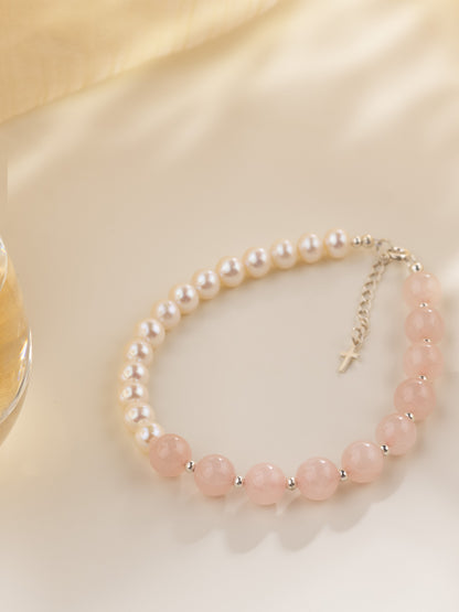 Loved Half Pearl Rose Quartz Bracelet