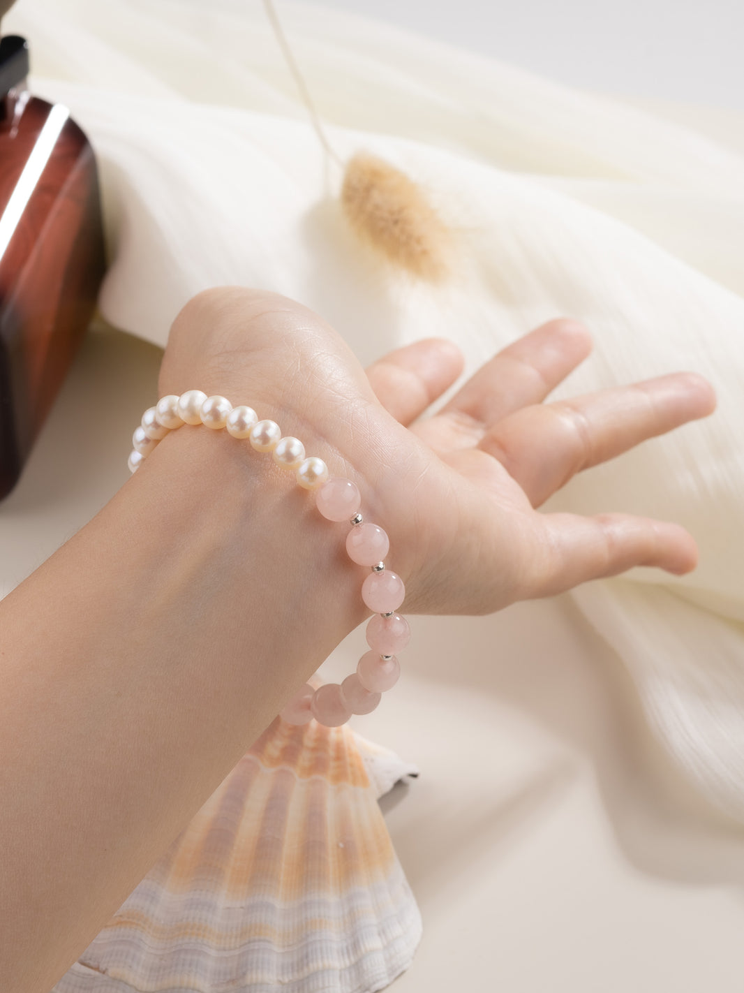 Loved Half Pearl Rose Quartz Bracelet