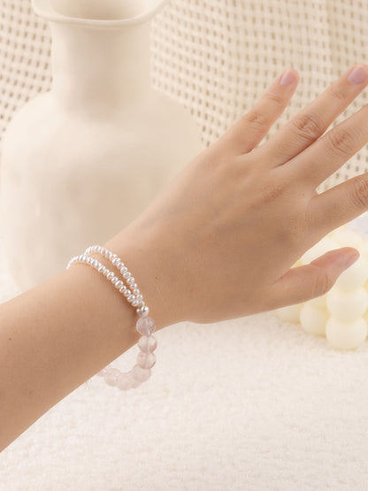 Love Never Fails — Rose Quartz & Pearl Cross Bracelet
