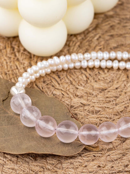 Love Never Fails — Rose Quartz & Pearl Cross Bracelet
