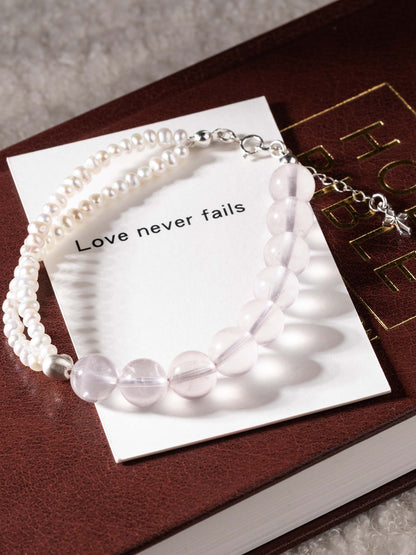 Love Never Fails — Rose Quartz & Pearl Cross Bracelet