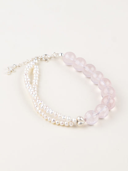Love Never Fails — Rose Quartz & Pearl Cross Bracelet