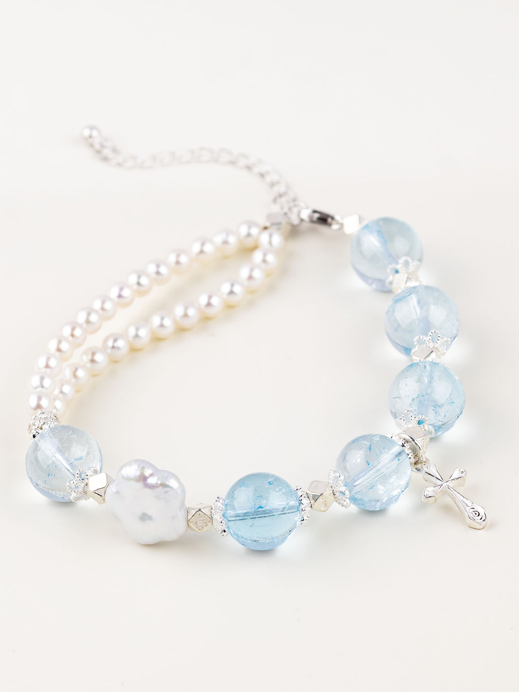 Blue Topaz Pearl Cross Bracelet
