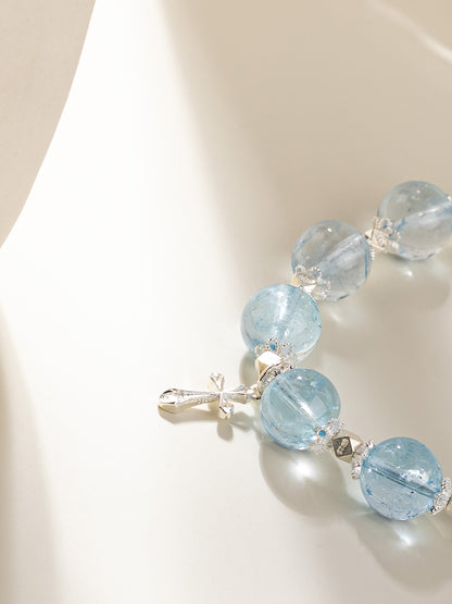 Blue Topaz Pearl Cross Bracelet