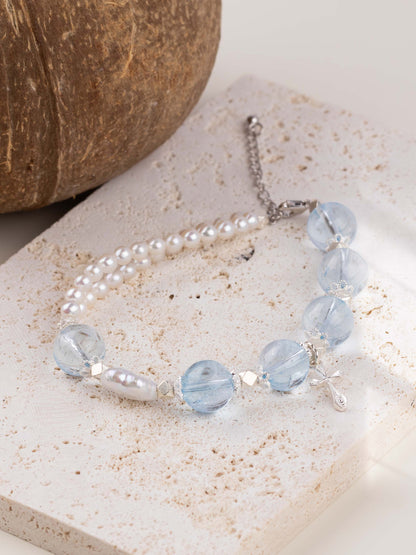 Blue Topaz Pearl Cross Bracelet