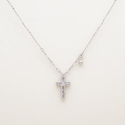 Faith Baguette CZ Silver Cross Necklace