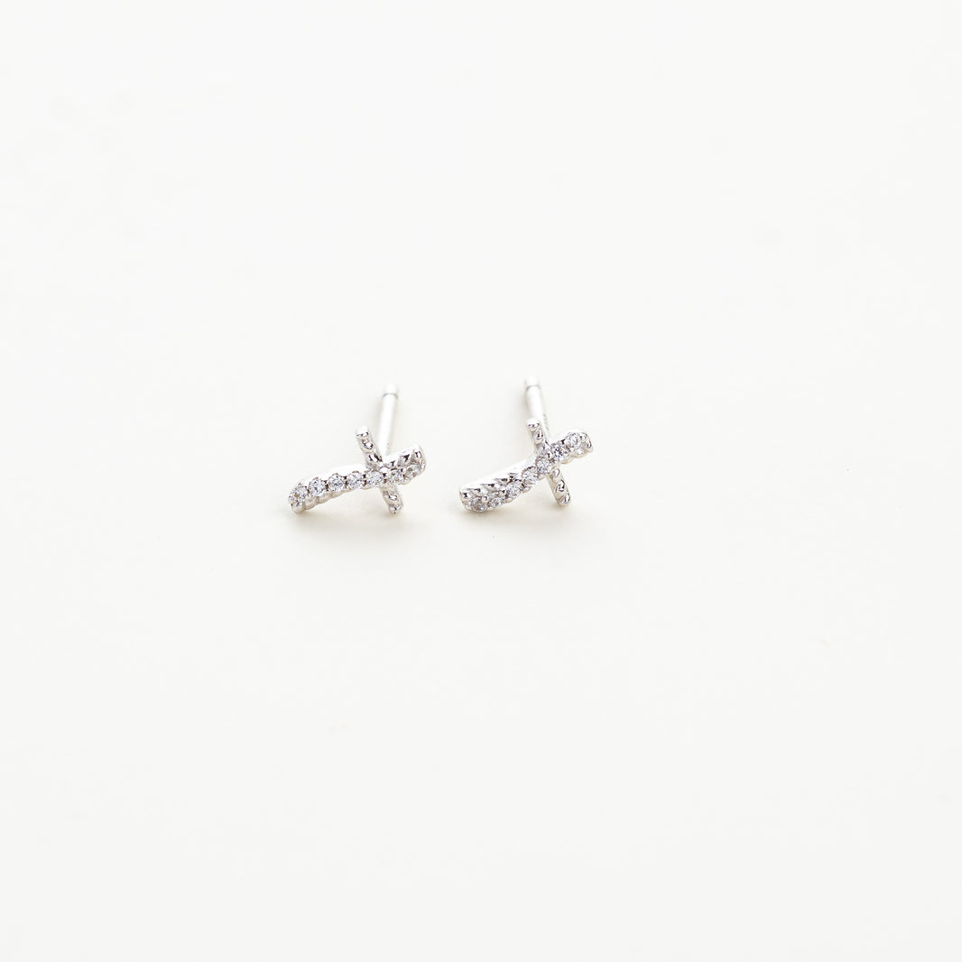 Faith Tiny CZ Cross 925 Silver Earrings