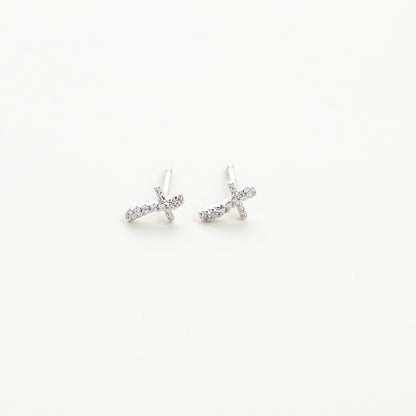 Faith Tiny CZ Cross 925 Silver Earrings
