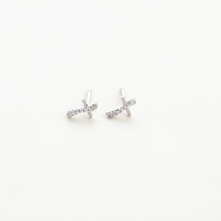 Faith Tiny CZ Cross 925 Silver Earrings