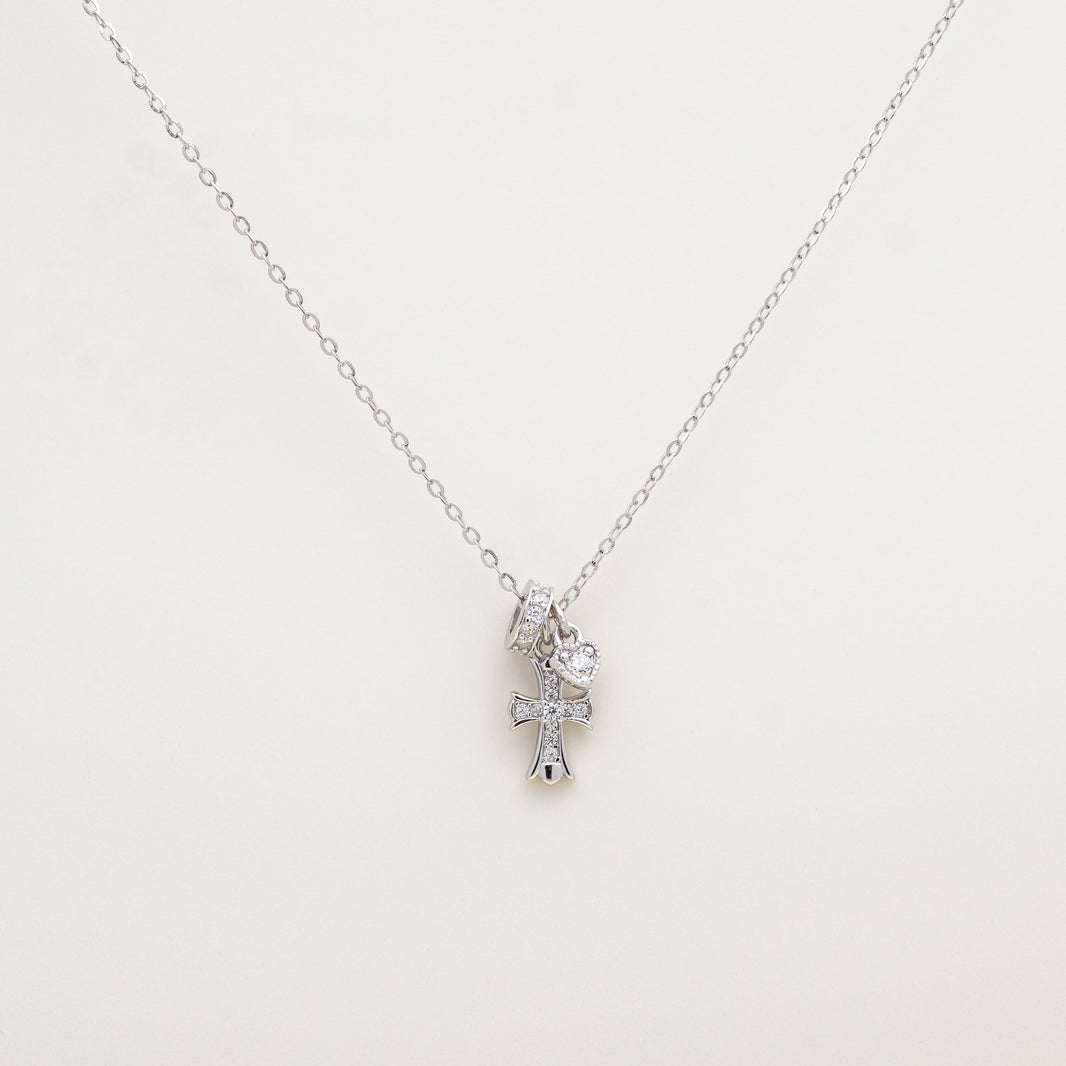 Promise Heart Cross Duo CZ 925 Necklace