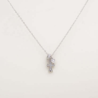 Promise Heart Cross Duo CZ 925 Necklace