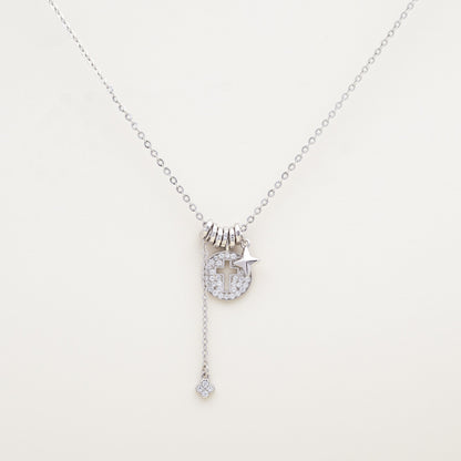 Grace Disc Cross Charm CZ 925 Necklace