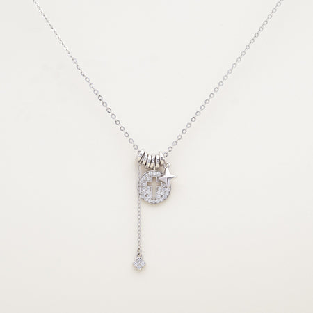 Grace Disc Cross Charm CZ 925 Necklace