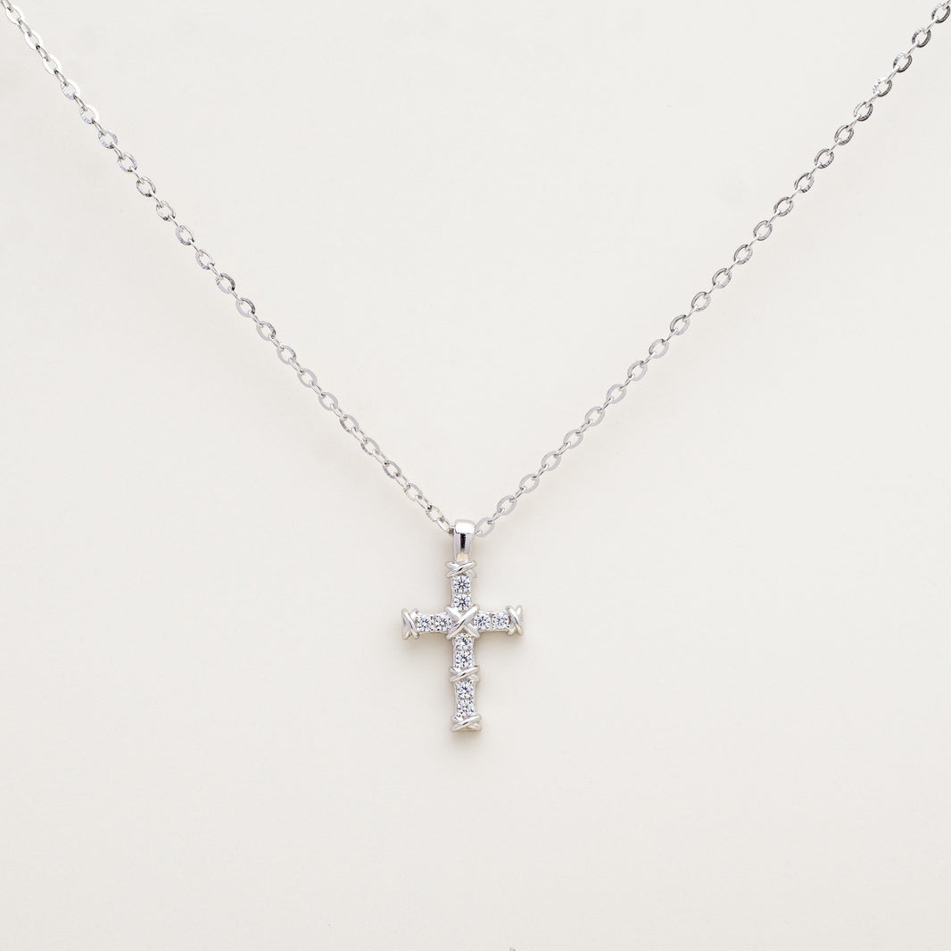 Guardian Sparkle CZ Silver Cross Necklace