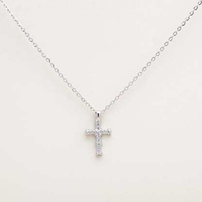 Guardian Sparkle CZ Silver Cross Necklace