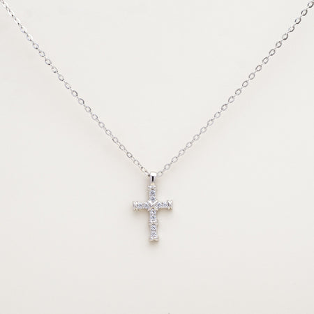Guardian Sparkle CZ Silver Cross Necklace
