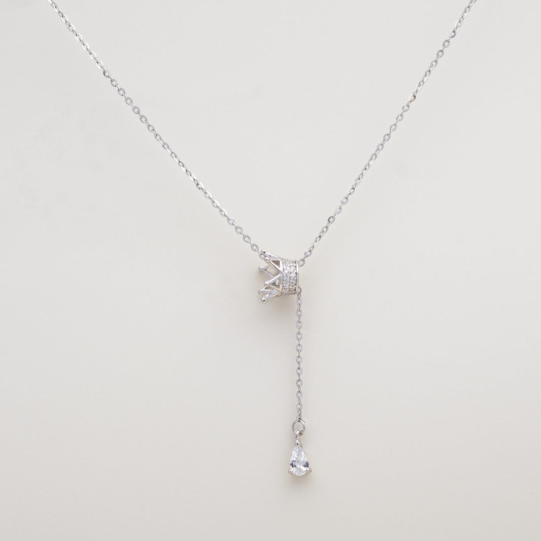 Grace Knot Pear CZ Silver Lariat Necklace