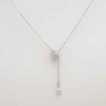 Grace Knot Pear CZ Silver Lariat Necklace