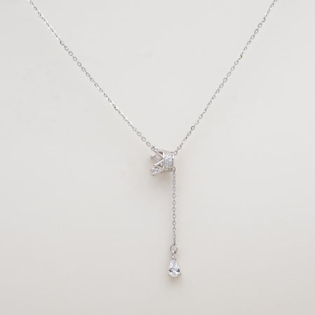 Grace Knot Pear CZ Silver Lariat Necklace