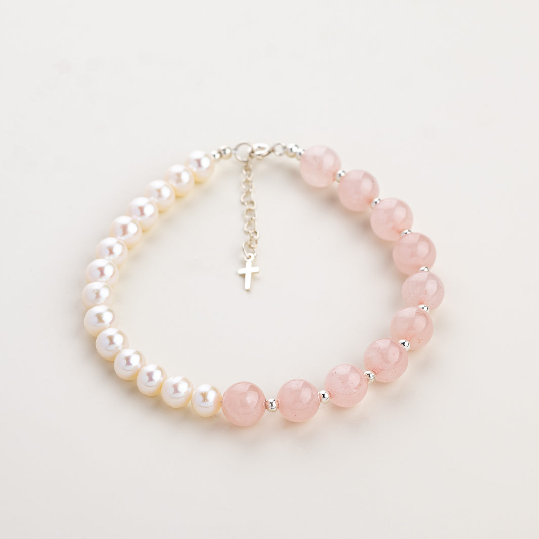 Loved Half Pearl Rose Quartz Bracelet