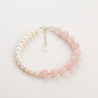 Loved Half Pearl Rose Quartz Bracelet