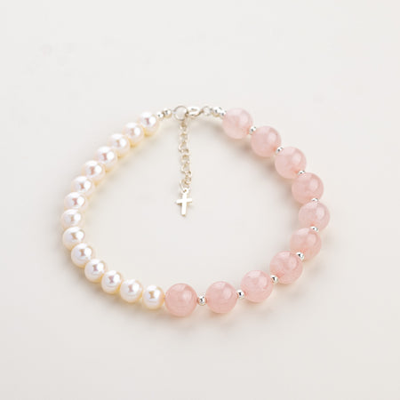 Loved Half Pearl Rose Quartz Bracelet