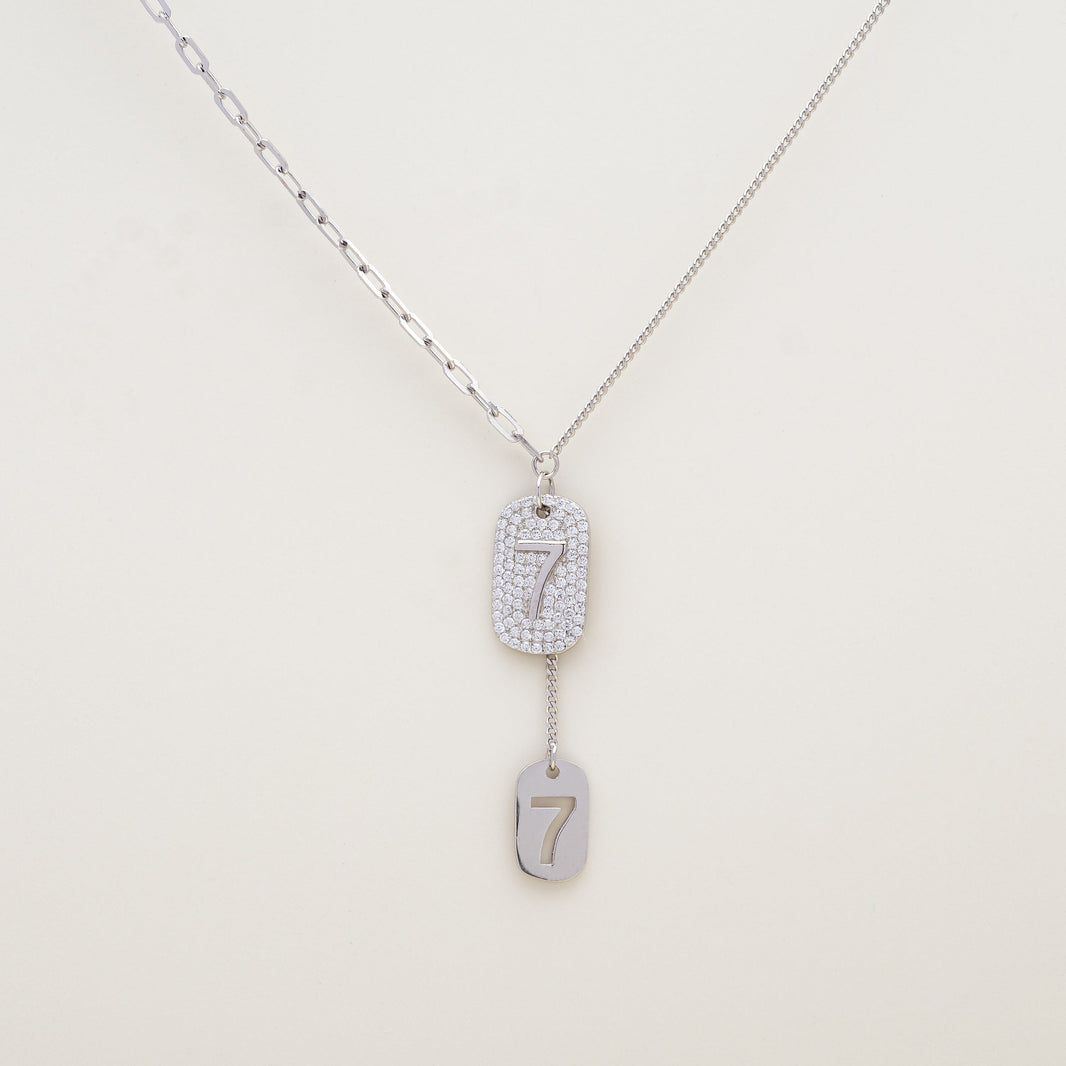 Blessed Lucky 7 Tag CZ 925 Necklace