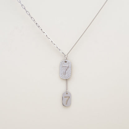 Blessed Lucky 7 Tag CZ 925 Necklace