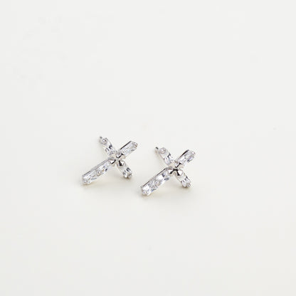 Faithful Baguette CZ 925 Cross Earrings