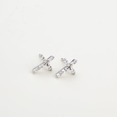 Faithful Baguette CZ 925 Cross Earrings