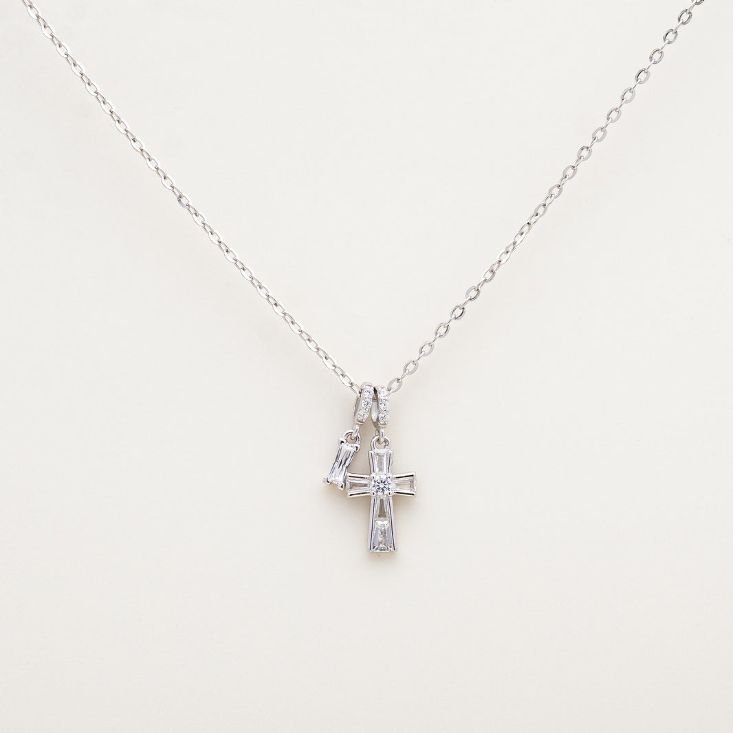Unity Baguette CZ Cross 925 Necklace