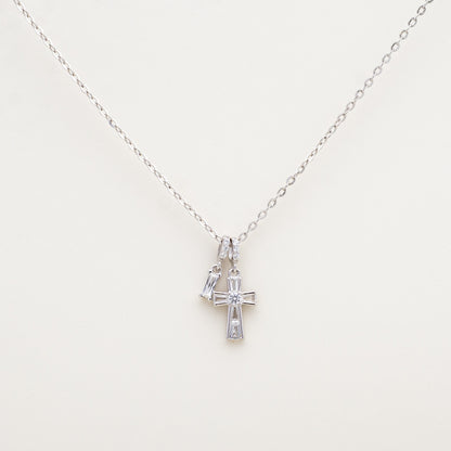 Unity Baguette CZ Cross 925 Necklace