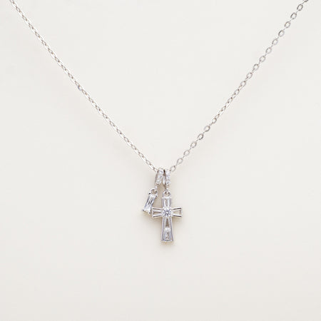 Unity Baguette CZ Cross 925 Necklace