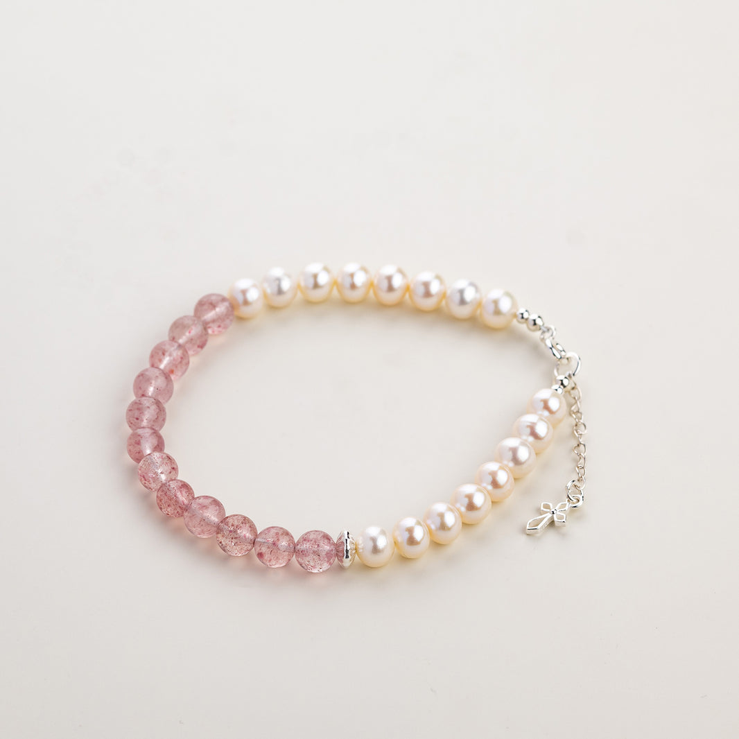 Unfailing Love Pearl Strawberry Quartz Bracelet