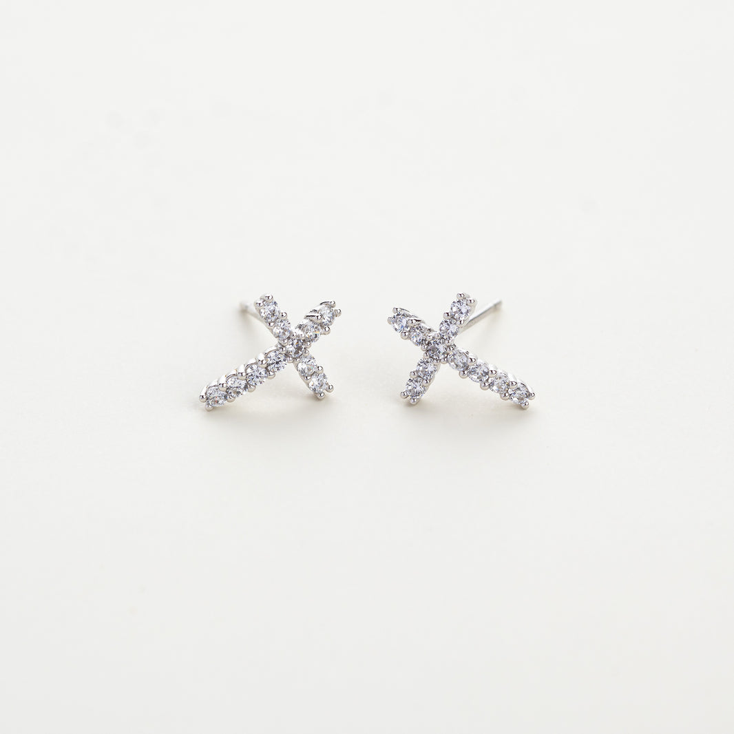 Grace CZ Cross 925 Silver Earrings