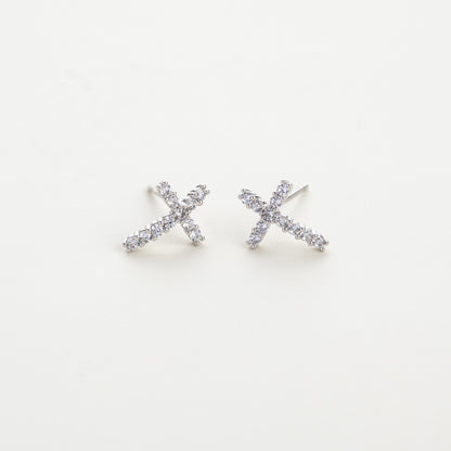 Grace CZ Cross 925 Silver Earrings