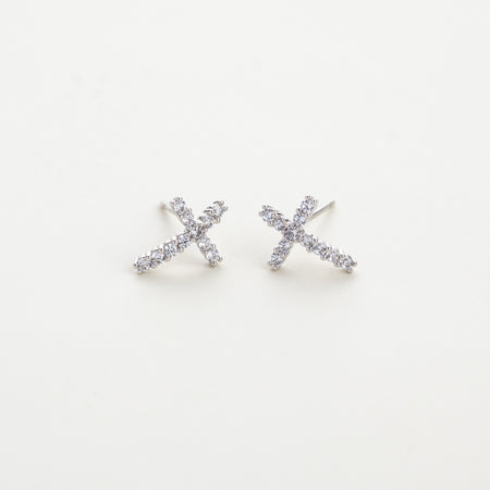 Grace CZ Cross 925 Silver Earrings