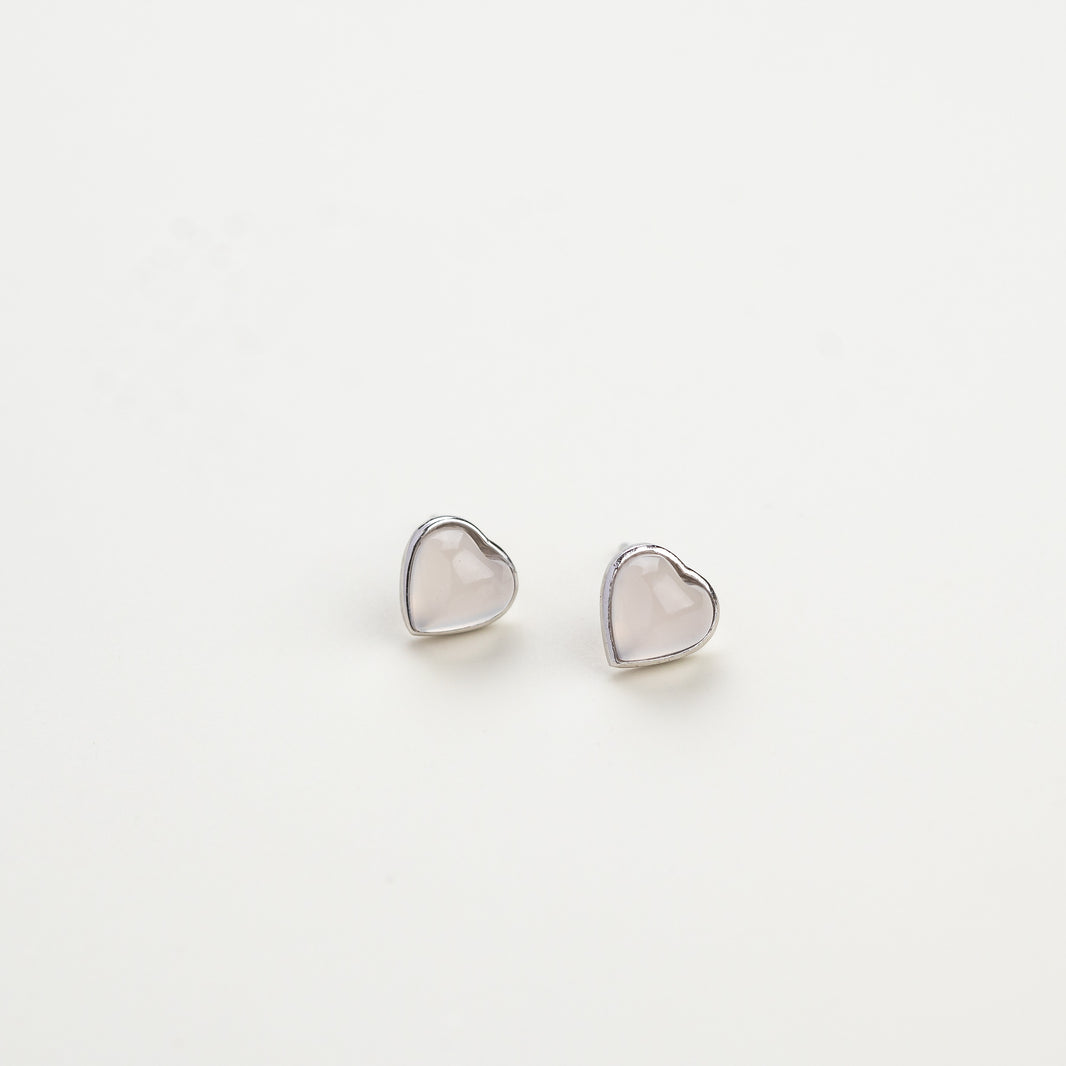 Gentle Pink Chalcedony Heart Earrings