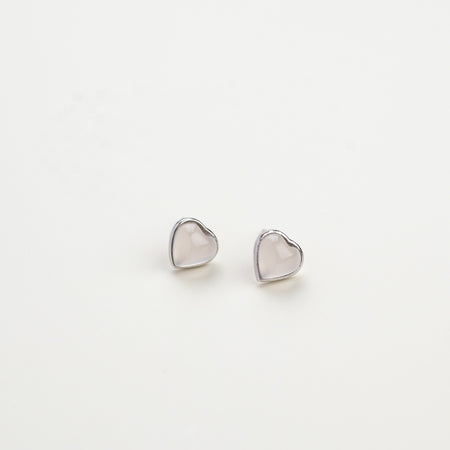 Gentle Pink Chalcedony Heart Earrings