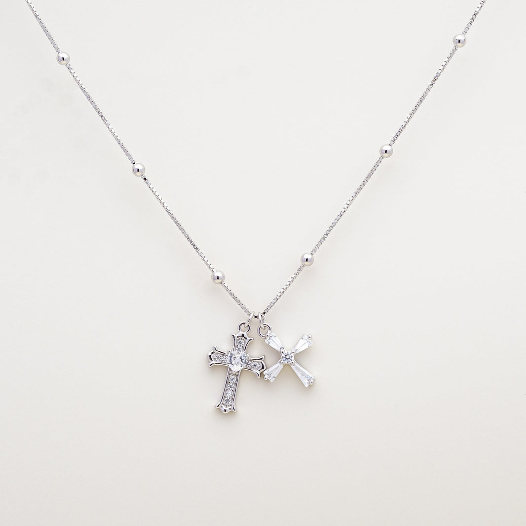 Blessed Double Cross CZ 925 Necklace