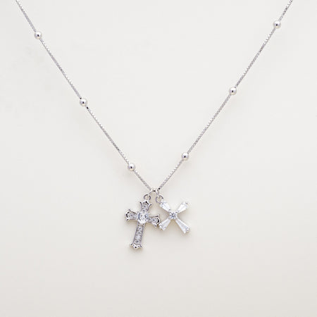 Blessed Double Cross CZ 925 Necklace