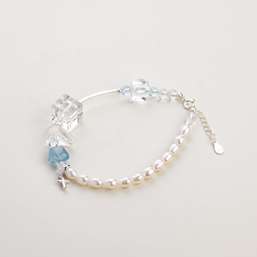 Loved Pearl Crystal Cross Charm Bracelet