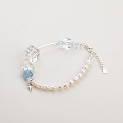 Loved Pearl Crystal Cross Charm Bracelet