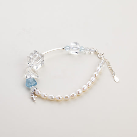 Loved Pearl Crystal Cross Charm Bracelet