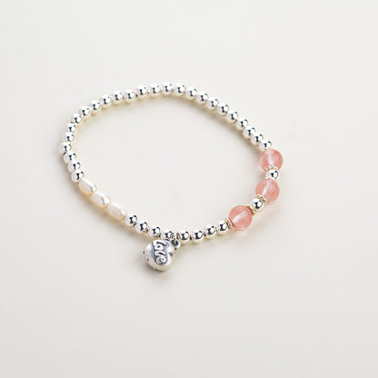 Love Pearl Pink Crystal Silver Bracelet