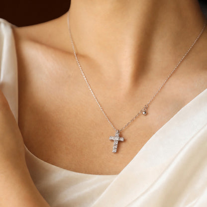 Faith Baguette CZ Silver Cross Necklace
